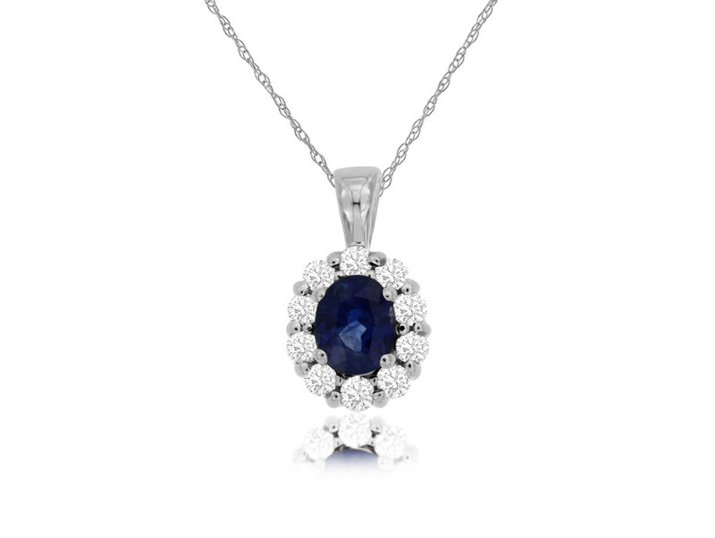 14K White Gold Sapphire and Diamond Necklace