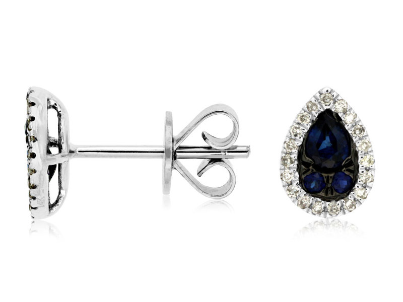 14K White Gold Sapphire and Diamond Stud Earrings