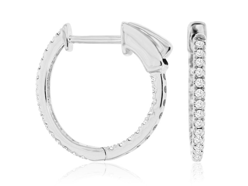 14K White Gold Small Diamond Hoop Earrings