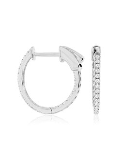 14K White Gold Small Diamond Hoop Earrings