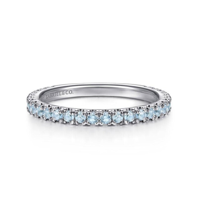 14K White Gold Swiss Blue Topaz Stackable Ring