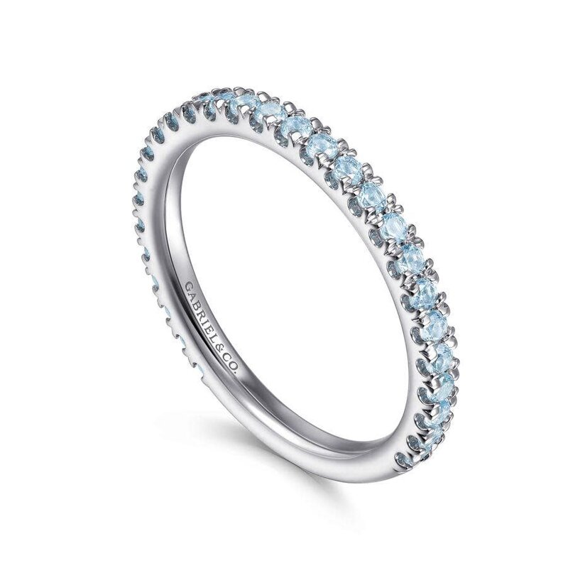 14K White Gold Swiss Blue Topaz Stackable Ring