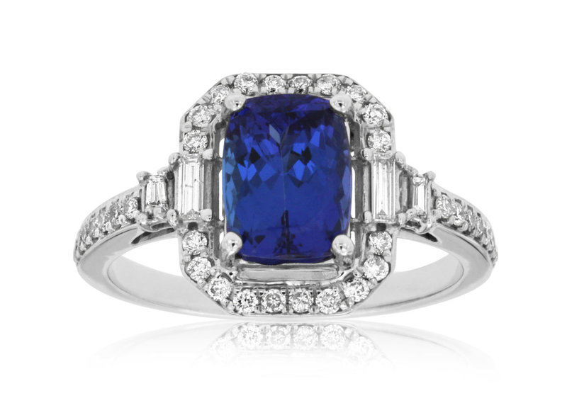 14K White Gold Tanzanite and Diamond Ring