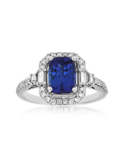 14K White Gold Tanzanite and Diamond Ring