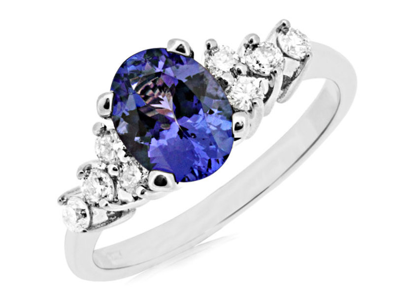 14K White Gold Tanzanite and Diamond Ring