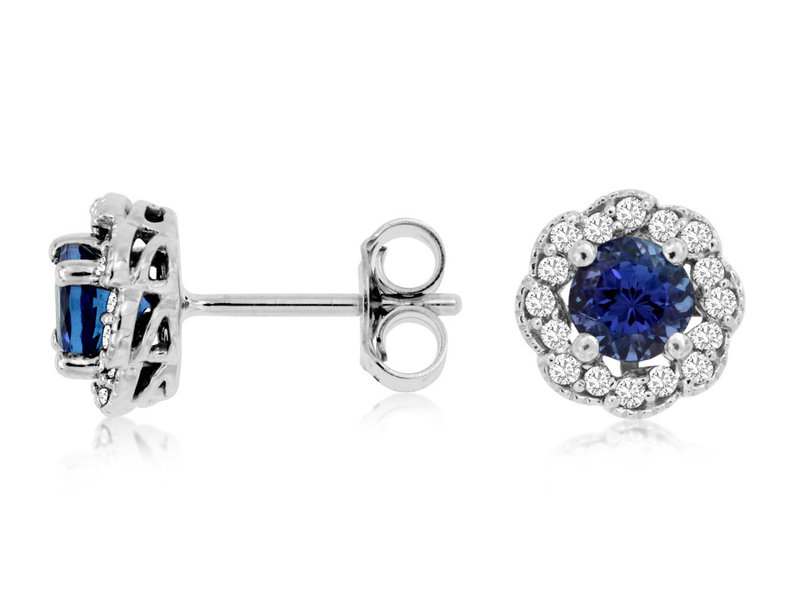 14K White Gold Tanzanite and Diamond Studs