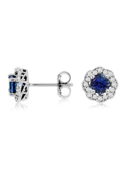 14K White Gold Tanzanite and Diamond Studs