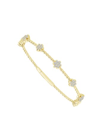 14K Yellow Gold 7 Station Cluster Flex Bangle