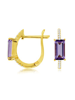 14K Yellow Gold Amethyst and Diamond Hoops