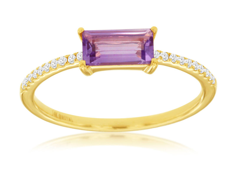 14K Yellow Gold Amethyst and Diamond Ring