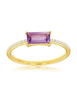 14K Yellow Gold Amethyst and Diamond Ring