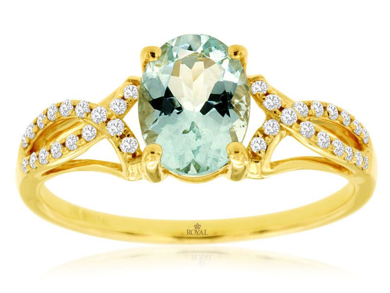 14K Yellow Gold Aquamarine and Diamond Ring