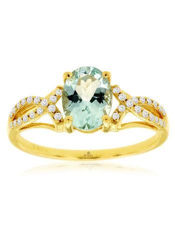 14K Yellow Gold Aquamarine and Diamond Ring