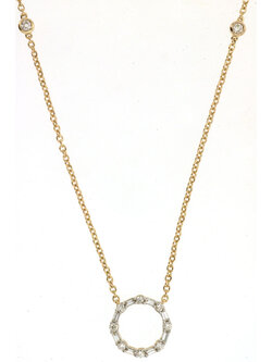 14K Yellow Gold Baguette and Pave Diamond Circle Necklace