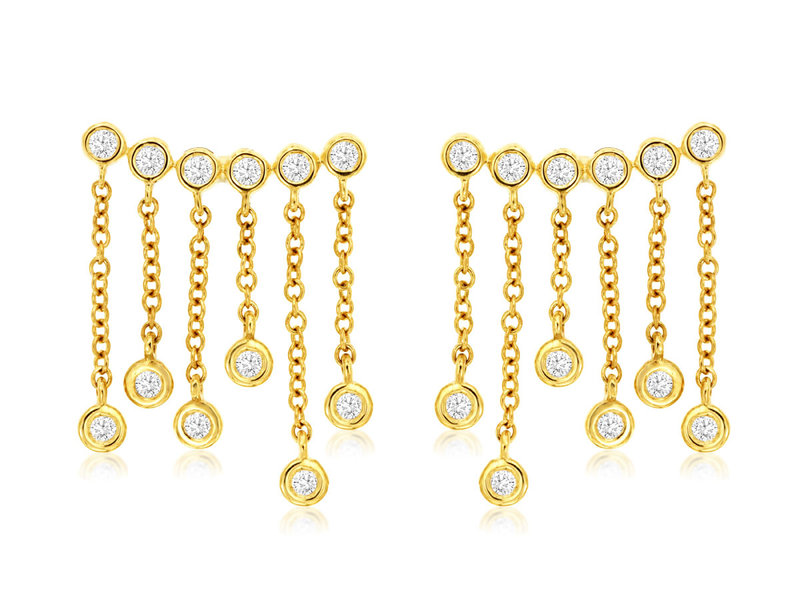 14K Yellow Gold Bezel Set Diamond Drop Earrings