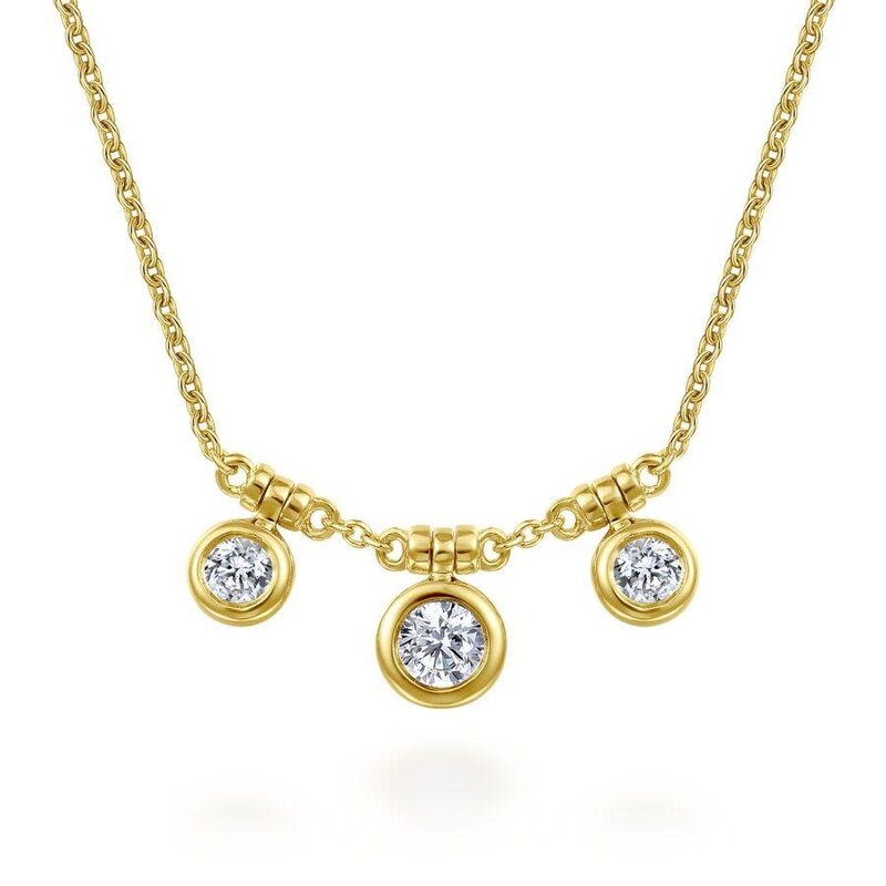 14K Yellow Gold Bezel Set Diamond Drop Necklace