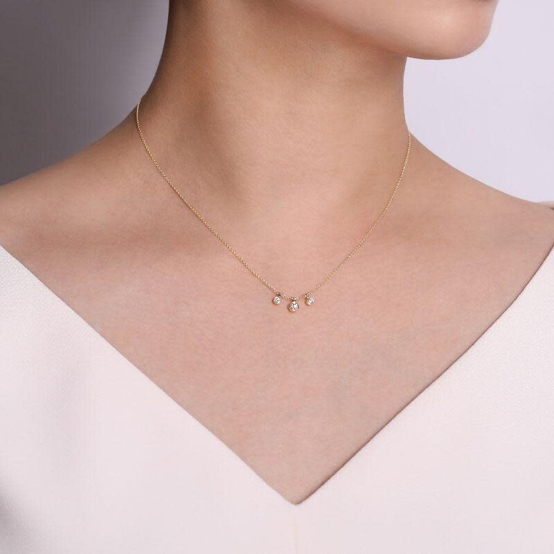 14K Yellow Gold Bezel Set Diamond Drop Necklace