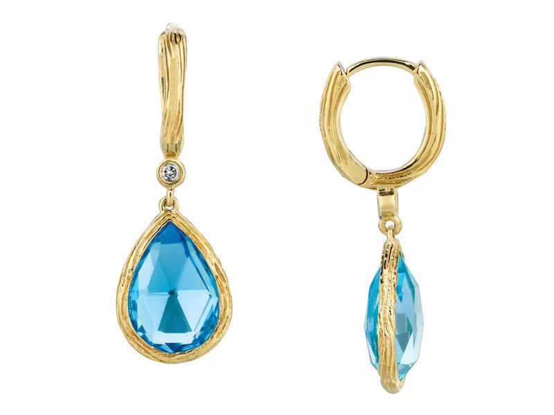 14K Yellow Gold Blue Topaz Dangle Earrings