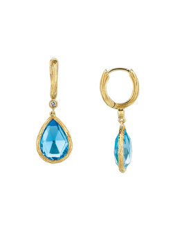 14K Yellow Gold Blue Topaz Dangle Earrings