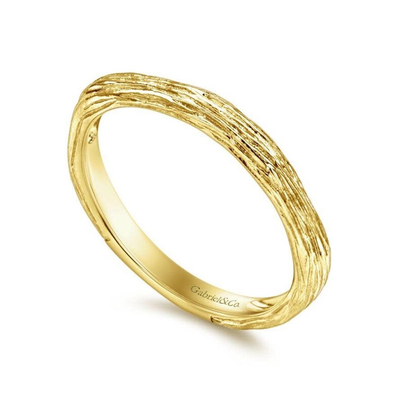 14K Yellow Gold Brushed Textured Stackable Ring