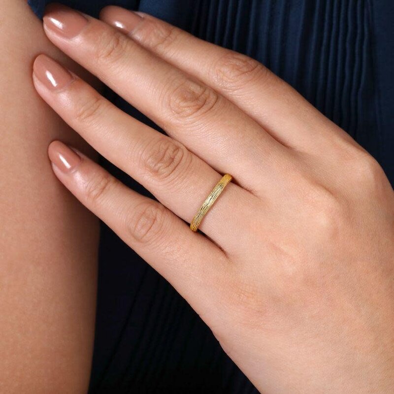 14K Yellow Gold Brushed Textured Stackable Ring