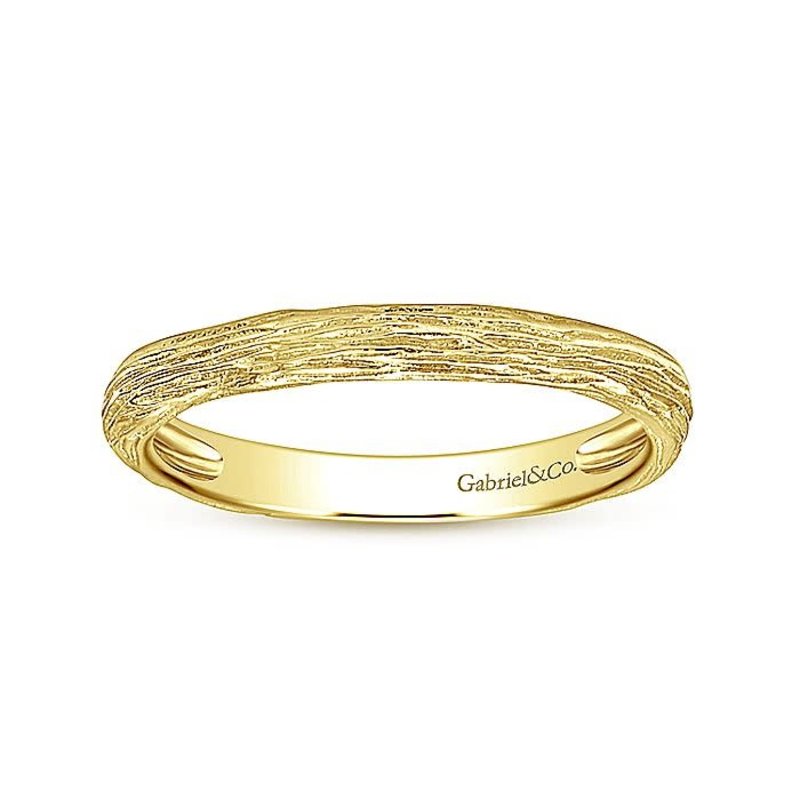 14K Yellow Gold Brushed Textured Stackable Ring