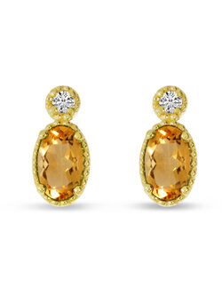 14K Yellow Gold Citrine and Diamond Birthstone Earrings