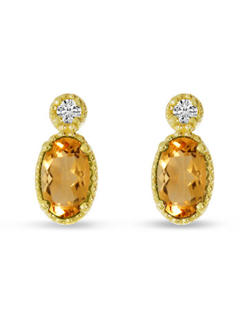 14K Yellow Gold Citrine and Diamond Birthstone Earrings