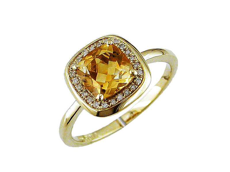 14K Yellow Gold Citrine and Diamond Ring