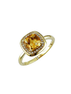 14K Yellow Gold Citrine and Diamond Ring