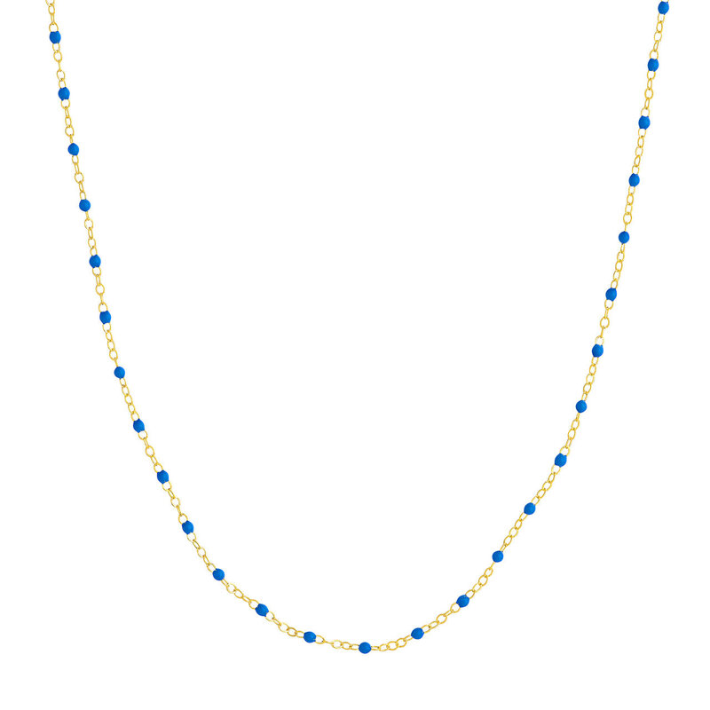 14K Yellow Gold Cobalt Bead and Piatto Chain Necklace