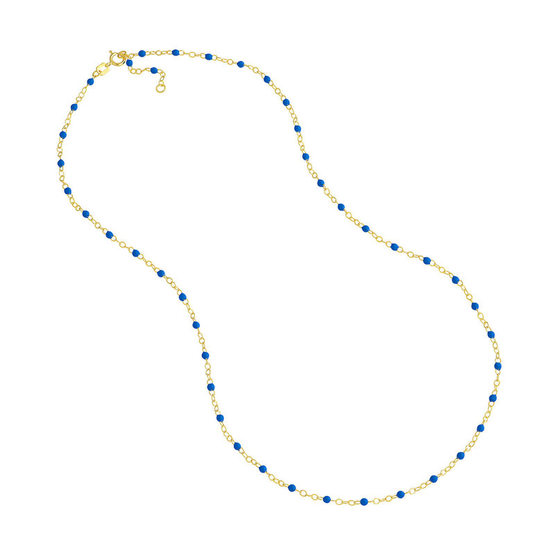 14K Yellow Gold Cobalt Bead and Piatto Chain Necklace