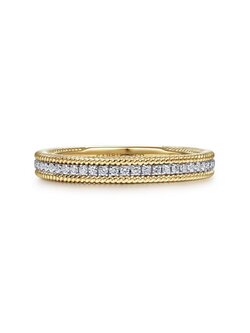 14K Yellow Gold Diamond Band with Twisted Rope Border