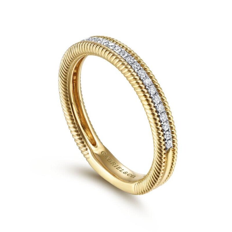 14K Yellow Gold Diamond Band with Twisted Rope Border