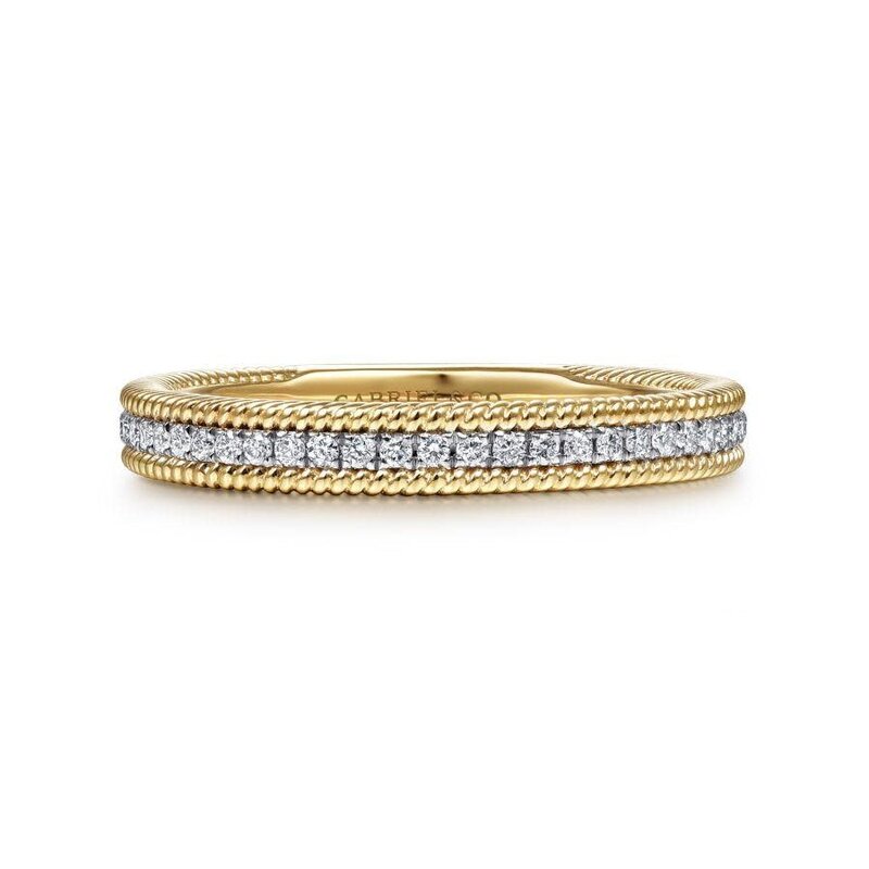 14K Yellow Gold Diamond Band with Twisted Rope Border