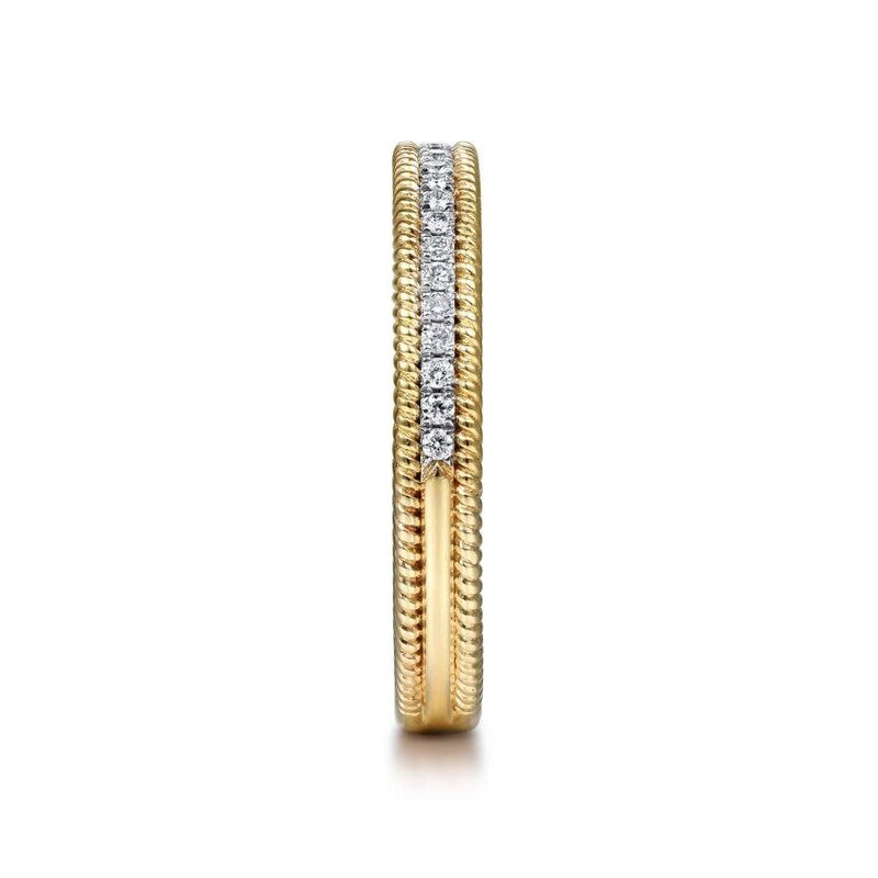 14K Yellow Gold Diamond Band with Twisted Rope Border