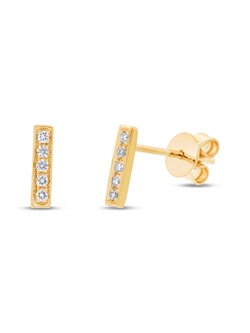 14K Yellow Gold Diamond Bar Earrings