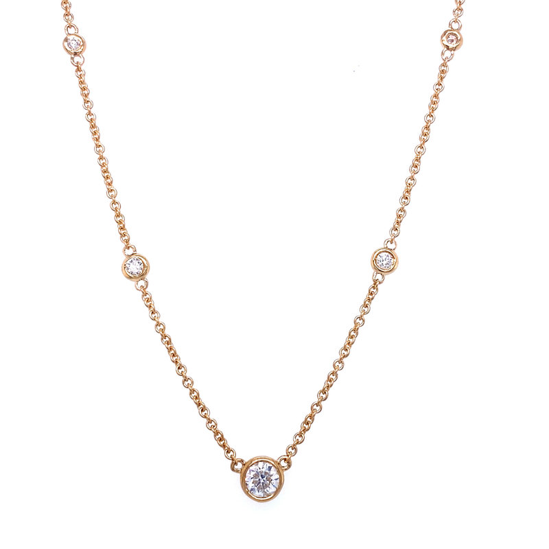 14K Yellow Gold Diamond Bezel Set Station Necklace