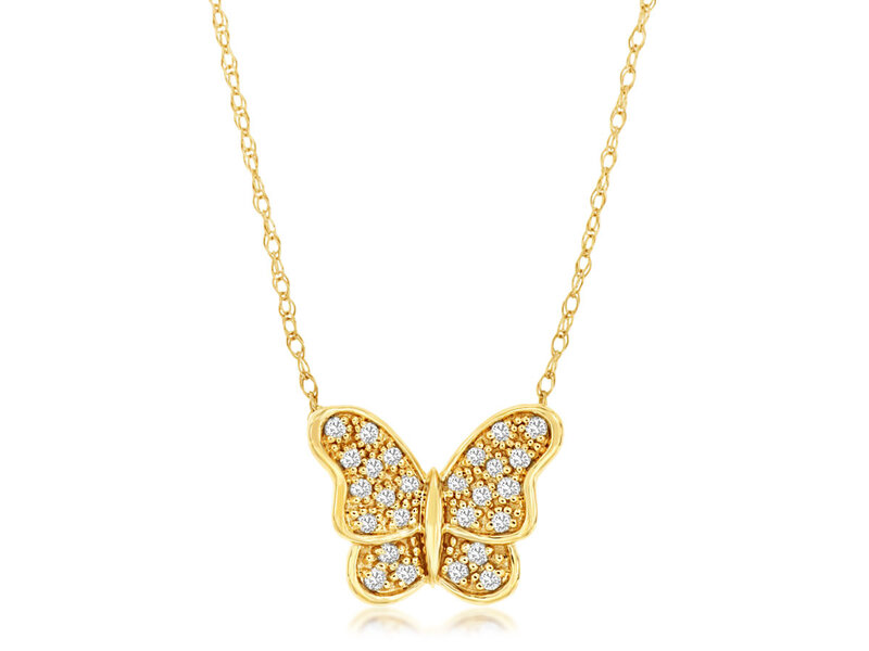 14K Yellow Gold Diamond Butterfly Necklace