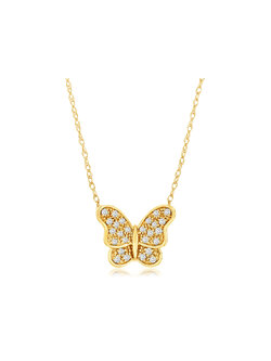 14K Yellow Gold Diamond Butterfly Necklace