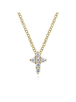 14K Yellow Gold Diamond Cross Pendant Necklace