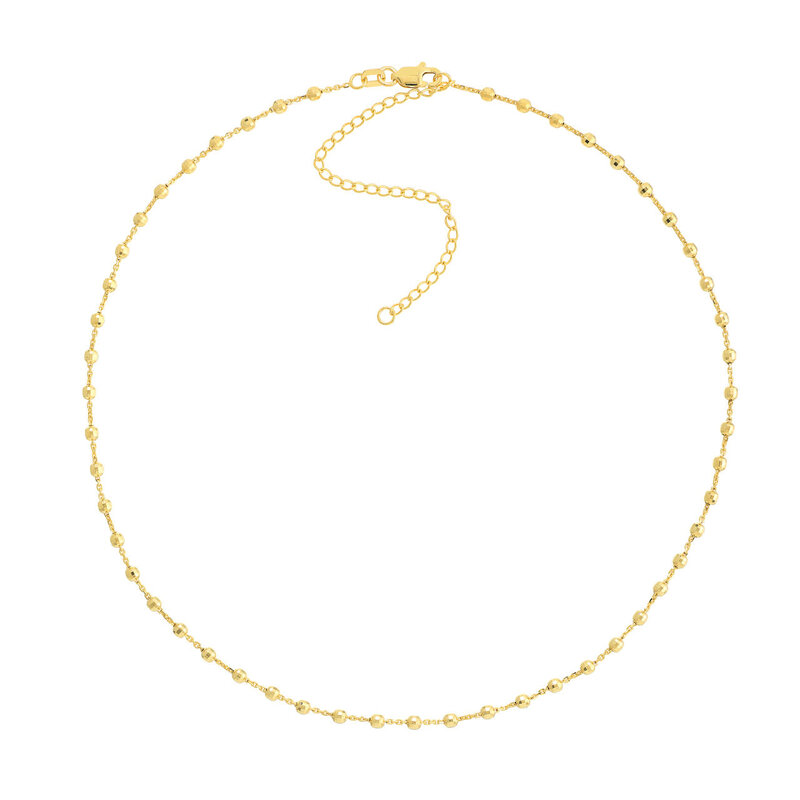 14K Yellow Gold Diamond-Cut Bead Station Choker Chain