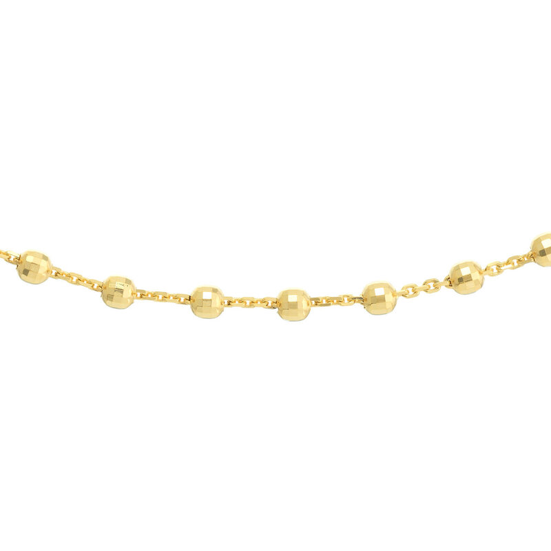 14K Yellow Gold Diamond-Cut Bead Station Choker Chain