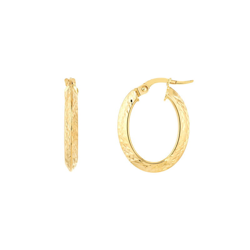 14K Yellow Gold Diamond Cut Knife Edge Hoops