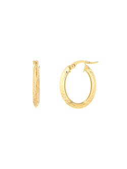 14K Yellow Gold Diamond Cut Knife Edge Hoops