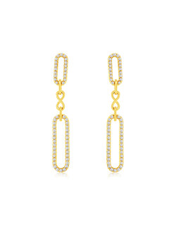 14K Yellow Gold Diamond Link Chain Drop Earrings