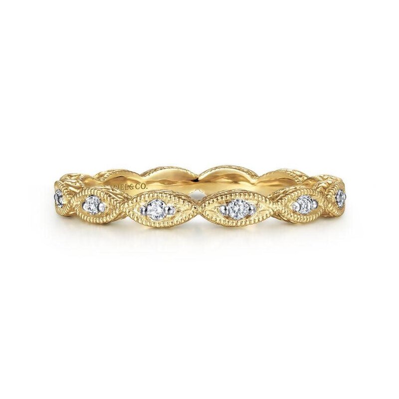 14K Yellow Gold Diamond Marquise Station Ring