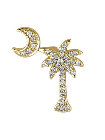 14K Yellow Gold Diamond Palm Tree with Crescent Moon Necklace