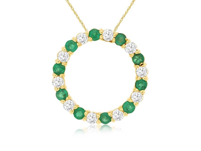 14K Yellow Gold Emerald and Diamond Pendant