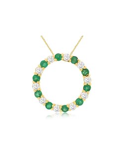 14K Yellow Gold Emerald and Diamond Pendant